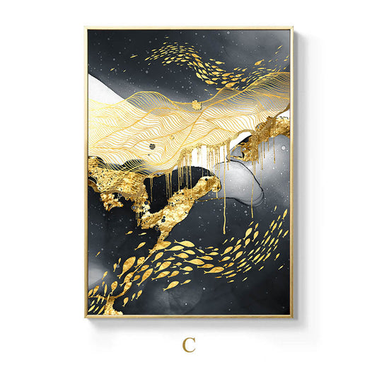 Golden Black White Canvas Art - Modern Abstract Wall Decor, Elegant Posters for Home