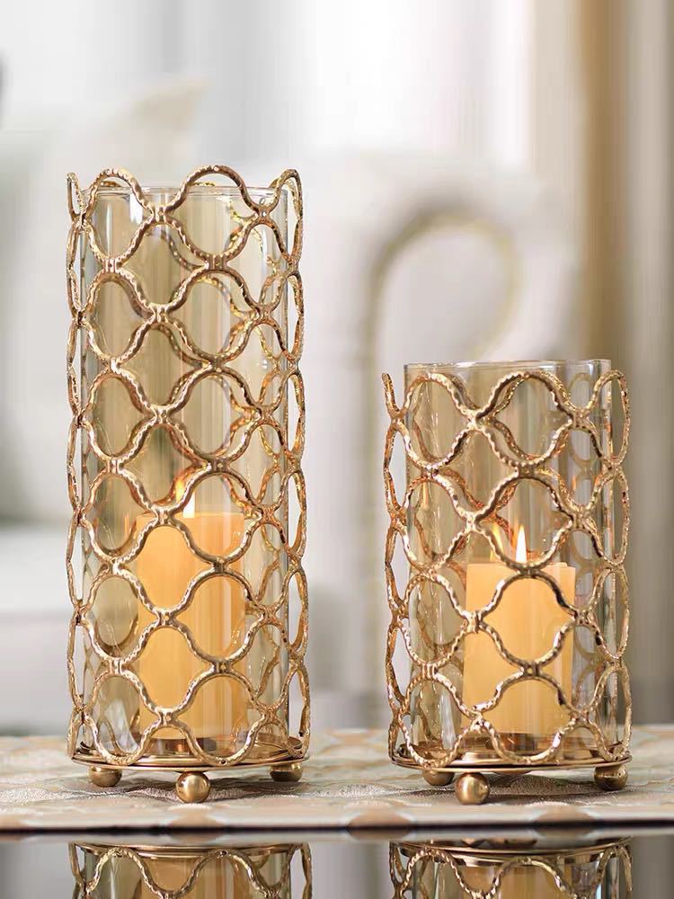 Golden Geometric Glass Vase - Hollow Metal Flower Holder, Modern Home Decor, Elegant Gift