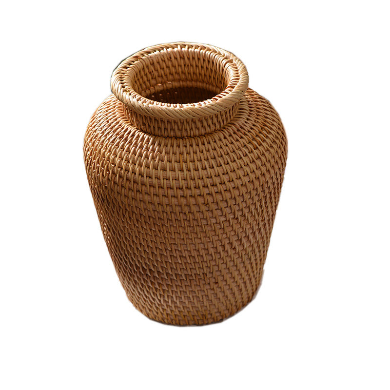 Woven Rattan Floral Vase - Decorative Tabletop Flower Basket