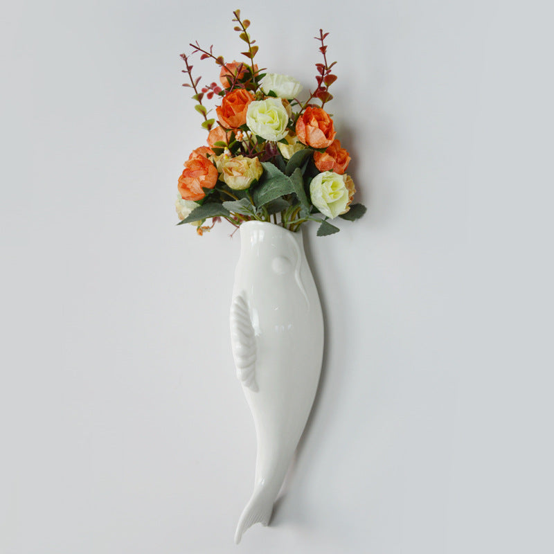 Modern 3D Ceramic Goldfish Wall Vase - Unique White Wall Decor for Home, Living Room, Bedroom