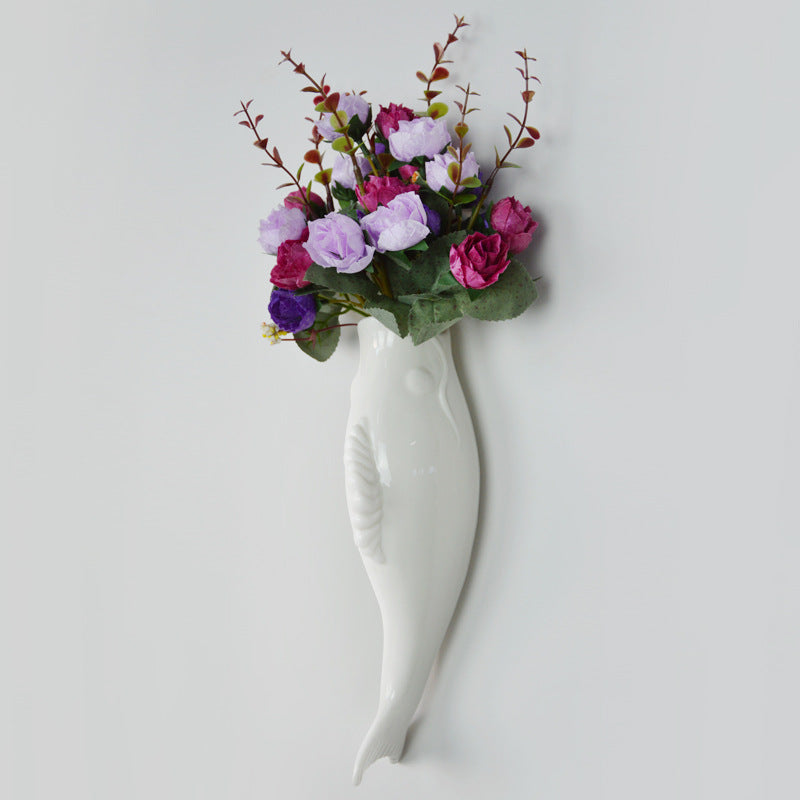 Modern 3D Ceramic Goldfish Wall Vase - Unique White Wall Decor for Home, Living Room, Bedroom