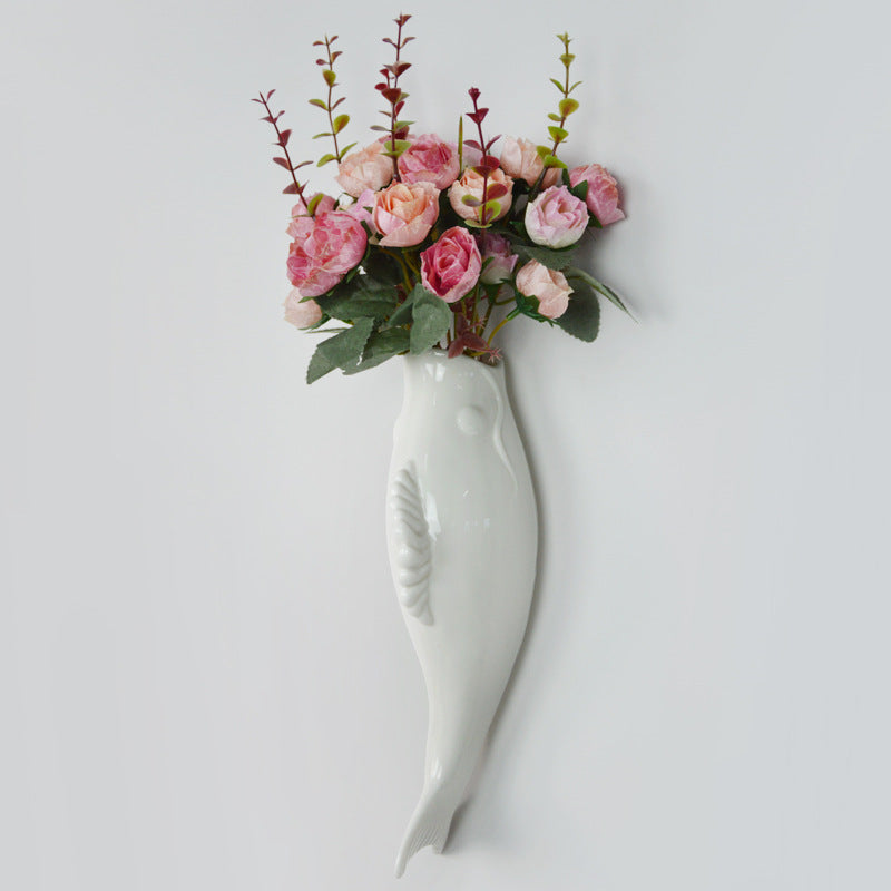 Modern 3D Ceramic Goldfish Wall Vase - Unique White Wall Decor for Home, Living Room, Bedroom