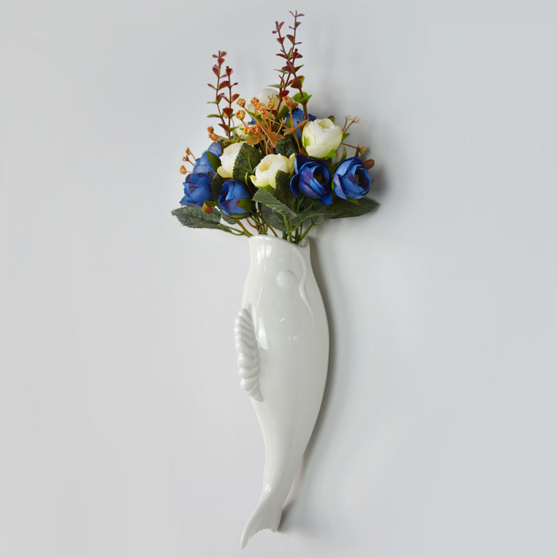 Modern 3D Ceramic Goldfish Wall Vase - Unique White Wall Decor for Home, Living Room, Bedroom